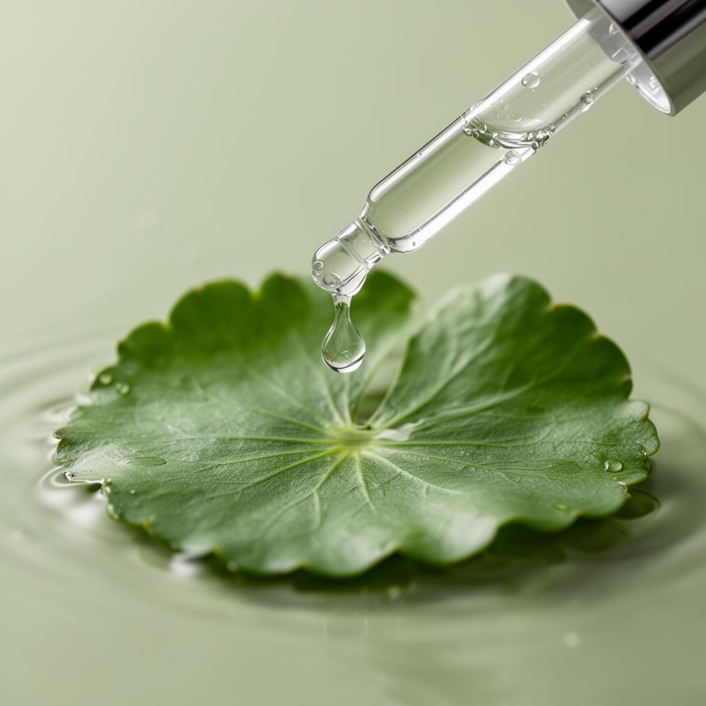 Serum drop on centella leaf